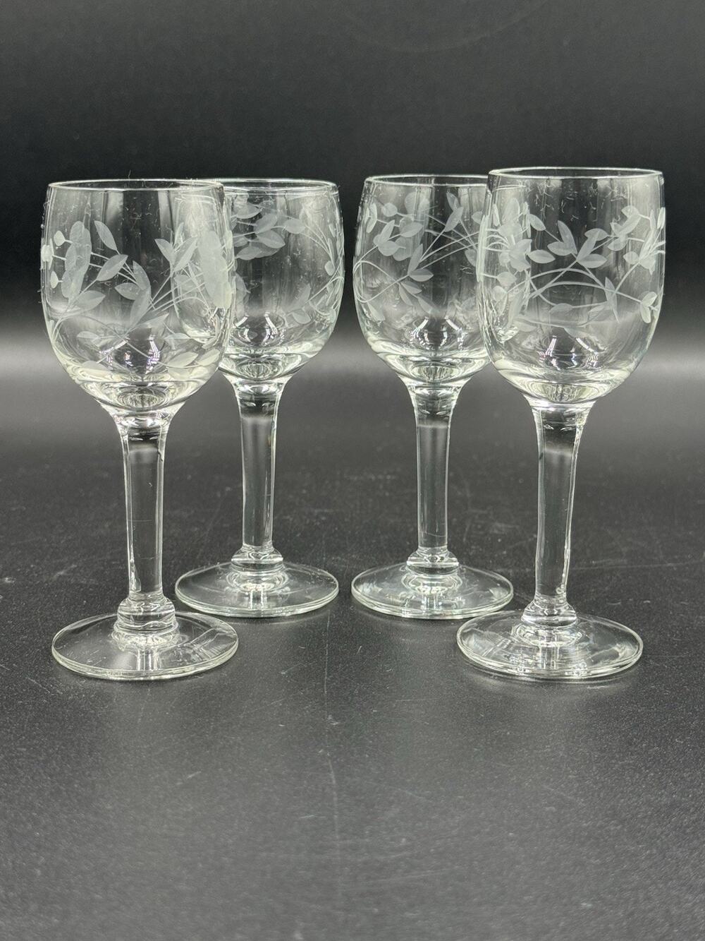 Princess House Heritage #422 Cordial Glasses Set of 4 Vintage Etched Crystal